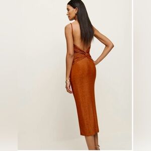 Reformation Breslin Metallic Body-con Cocktail Dress In Burnt Orange sparkle NWT